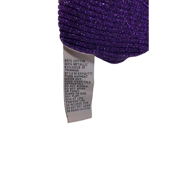 Vintage Purple Sparkly Beaded Vest Women Medium Cotton Glitter Holiday Party Top - Picture 3 of 4